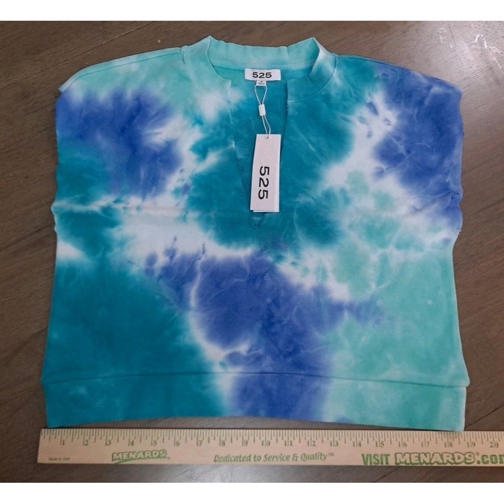 525‎ America V-Neck Baja Blue Aqua Tie Dye Top Sweatshirt Size Medium